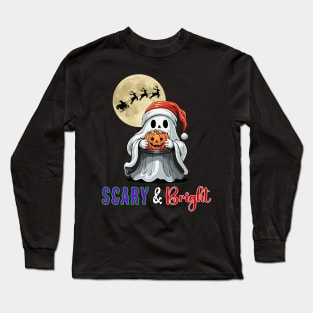 Scary and Bright | Chibi Halloween Ghost in a Santa Hat Long Sleeve T-Shirt